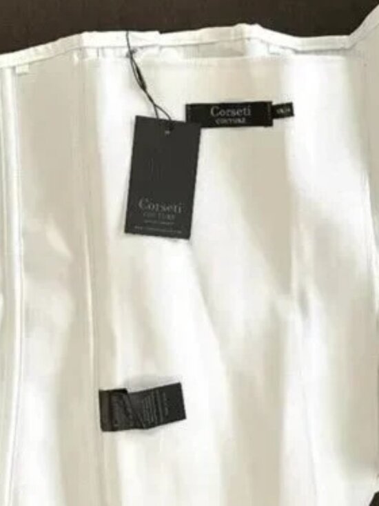 EU Steel Boned Waist Trainer Longline Overbust Corset White Satin US 14 NWT - Picture 9 of 10